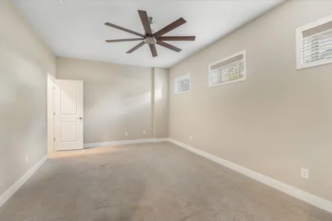 a view of a ceiling fan in a room