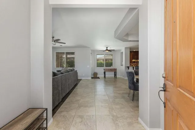 a view of a hallway with a couch