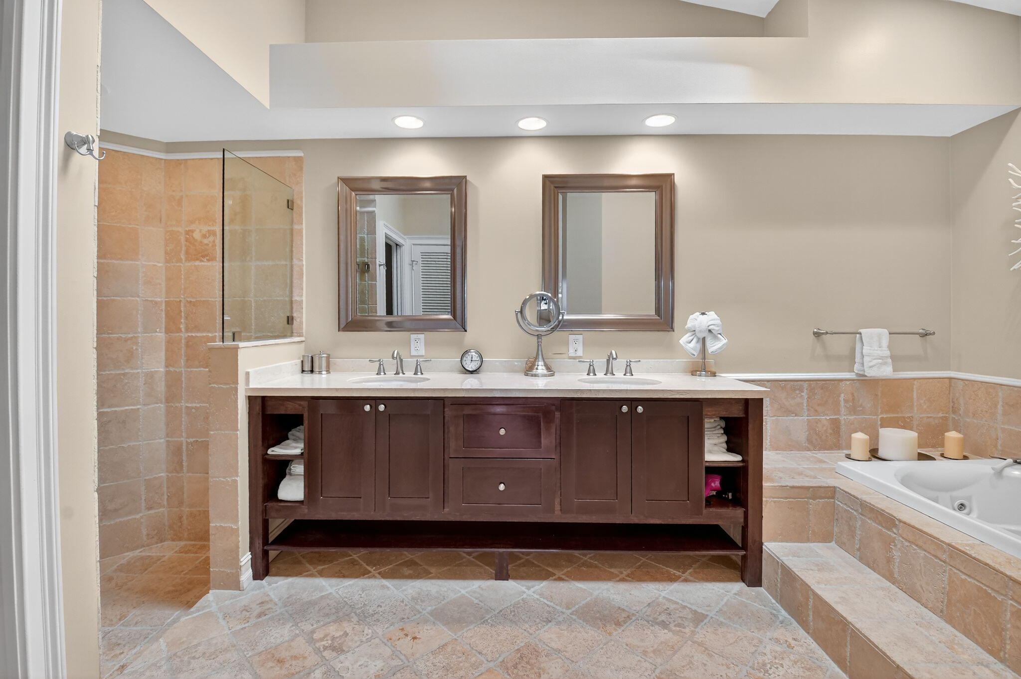 5850 Northwest 21st Avenue Boca Raton, FL 33496 - Photo 25 of 54 a bathroom with a double vanity sink large mirror and bathtub