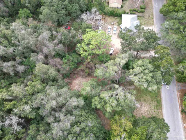 an aerial view of a houses with yard