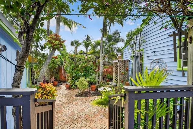 a view of a backyard with potted plants
