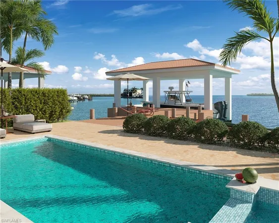 a view of a house with swimming pool and sitting area