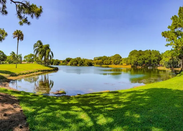 a view of a patio with a table and chairs under an umbrella