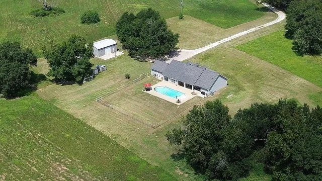 an aerial view of a house