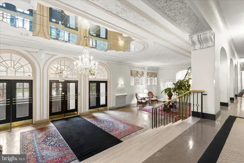 a view of a lobby with furniture