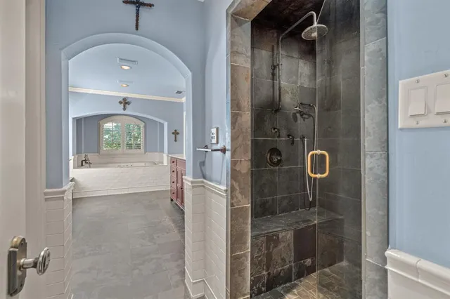a view of a bathroom with a shower