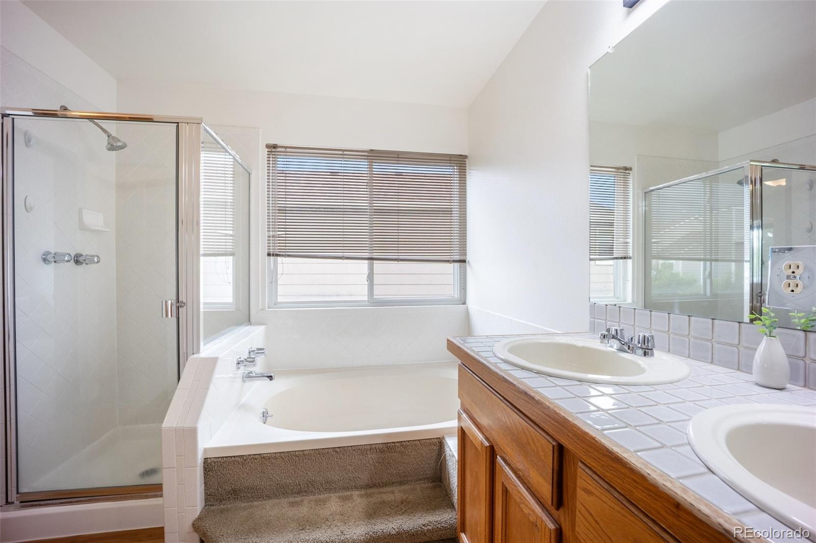 2035 Springcrest Road Colorado Springs, CO 80920 - Photo 31 of 39 a bathroom with a granite countertop tub sink and mirror