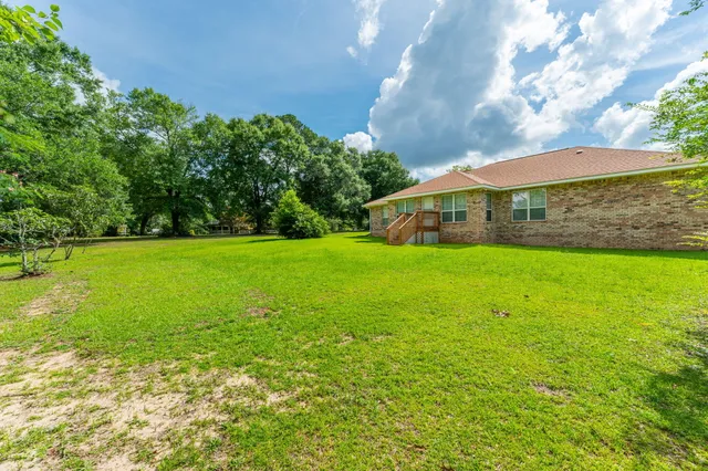 a view of a pathway both side of grassy field with shrub