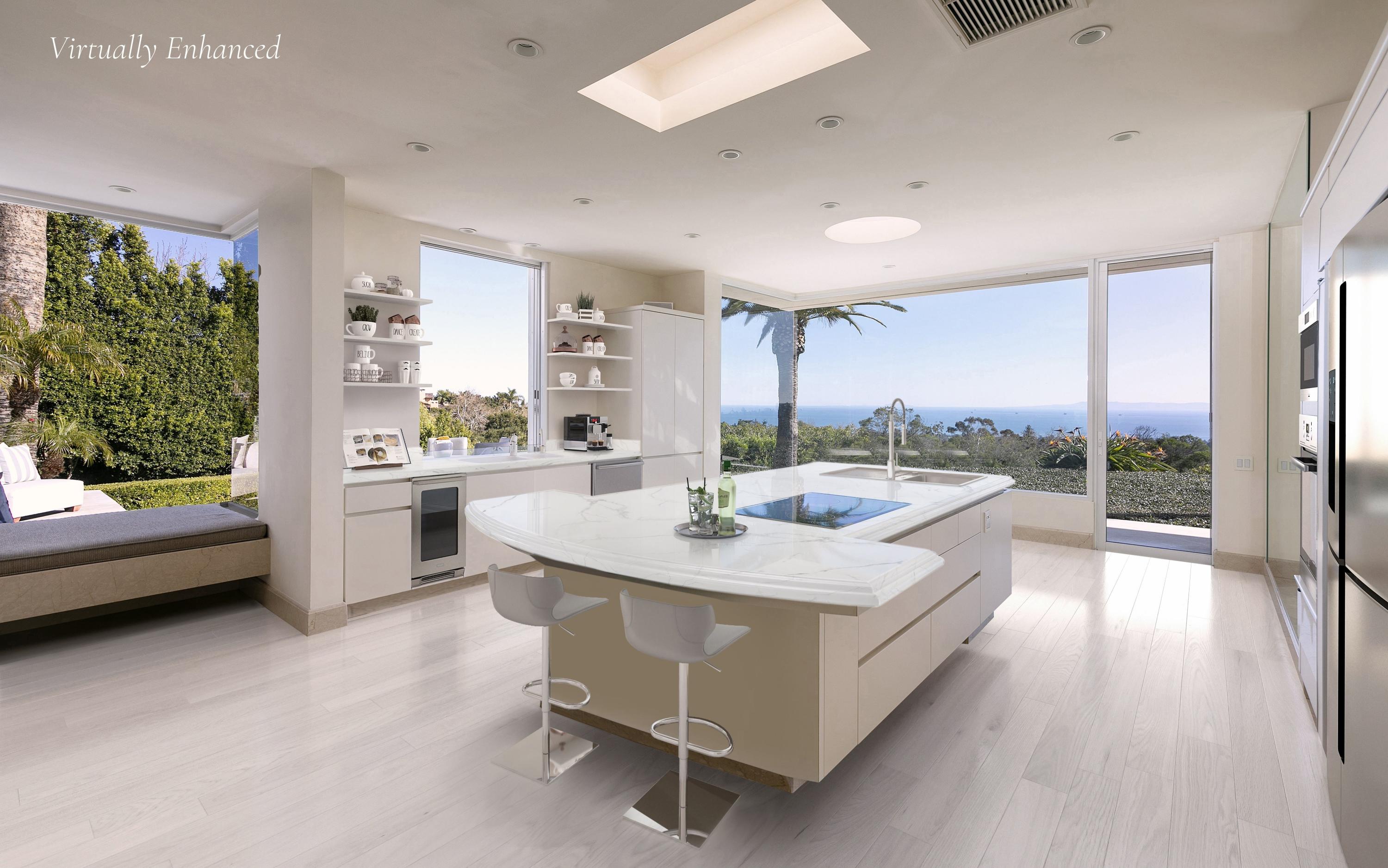 1188 East Mountain Drive Montecito, CA 93108 - Photo 20 of 44 a large white kitchen with a large window
