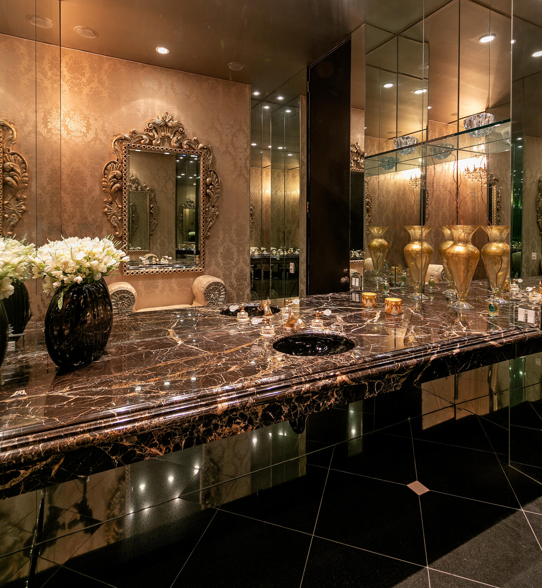 1188 East Mountain Drive Montecito, CA 93108 - Photo 22 of 44 a bathroom with a granite countertop sink a toilet and a mirror
