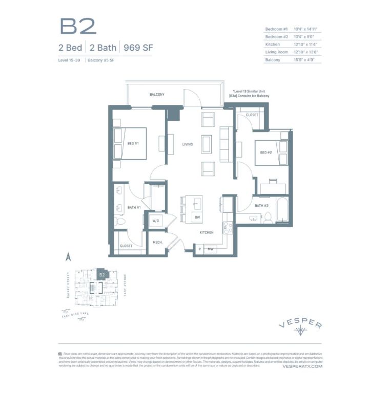84 East Avenue, Unit 2403 Austin, TX 78701 - Photo 29 of 29 B2 Floor plan / room layout of Unit.