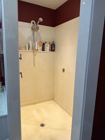 a bathroom with a bathtub