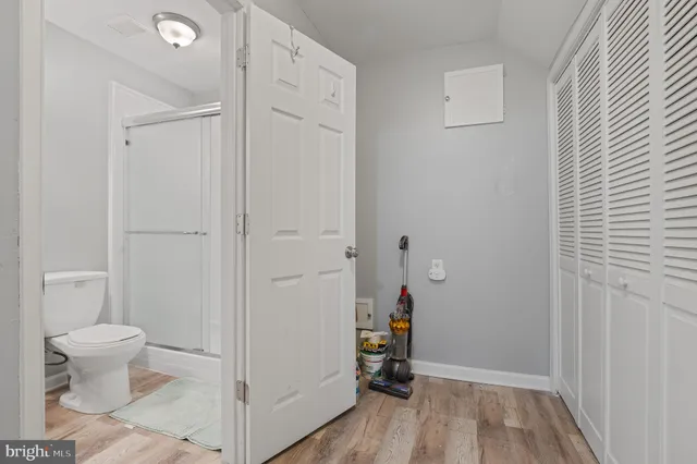 a storage room with washer and dryer
