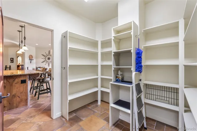 a view of a room with shelves