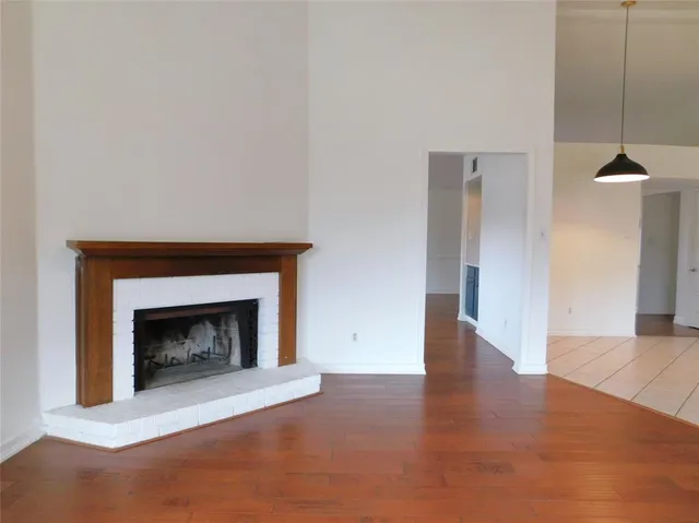 a living room with a fireplace