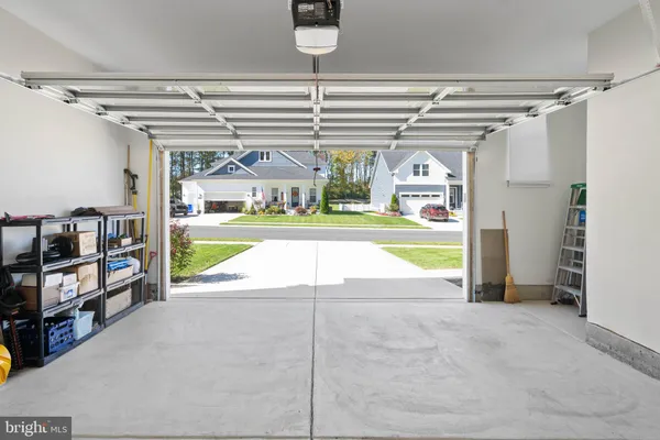 a view of a garage with storage