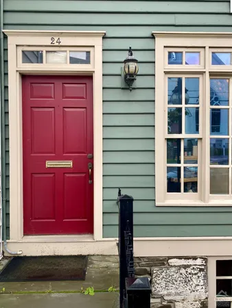 a view of a red door of the house