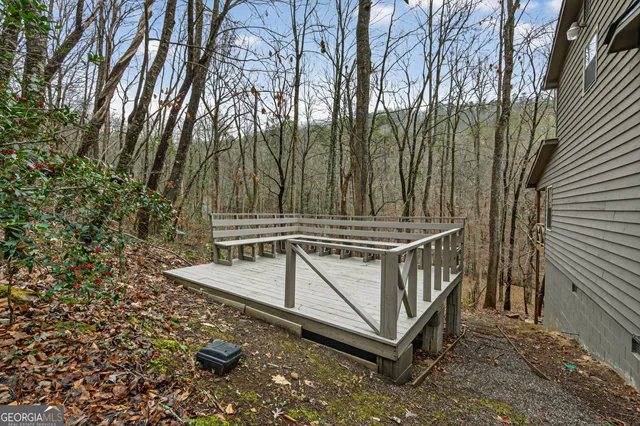 a view of outdoor space with deck and trees