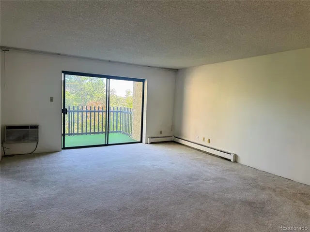 a view of a room with an empty space and a fireplace