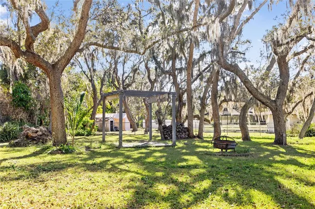 a backyard of a building with trees