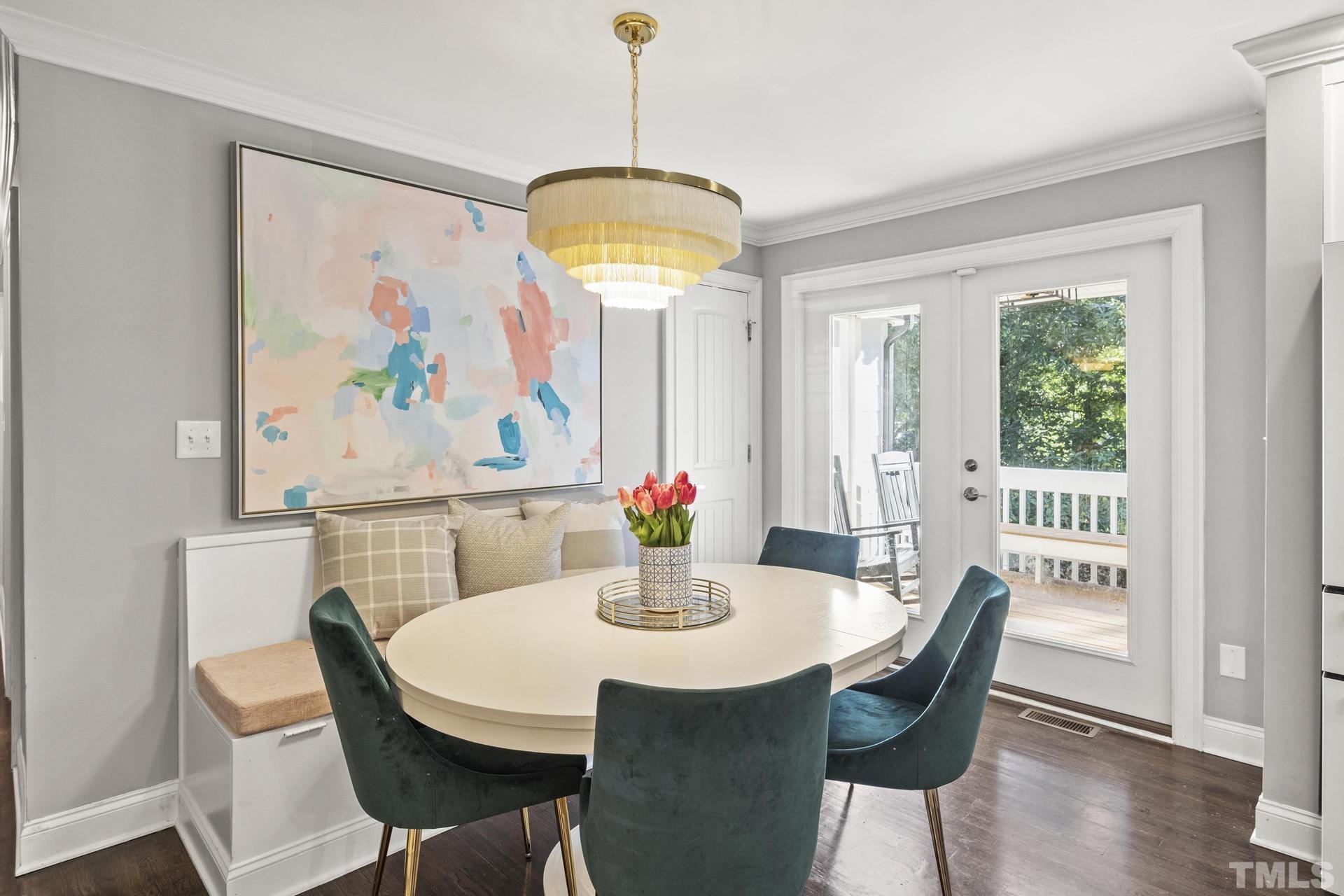 4816 Radcliff Road Raleigh, NC 27609 - Photo 17 of 52 a view of a dining room with furniture large window and wooden floor