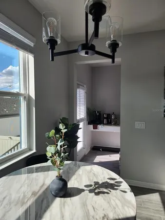 a view of a room with a potted plant