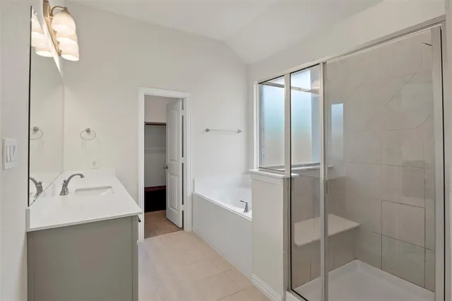 a bathroom with a sink a mirror a bathtub and shower