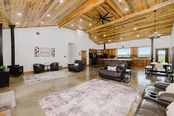 an aerial view of a house with a garden