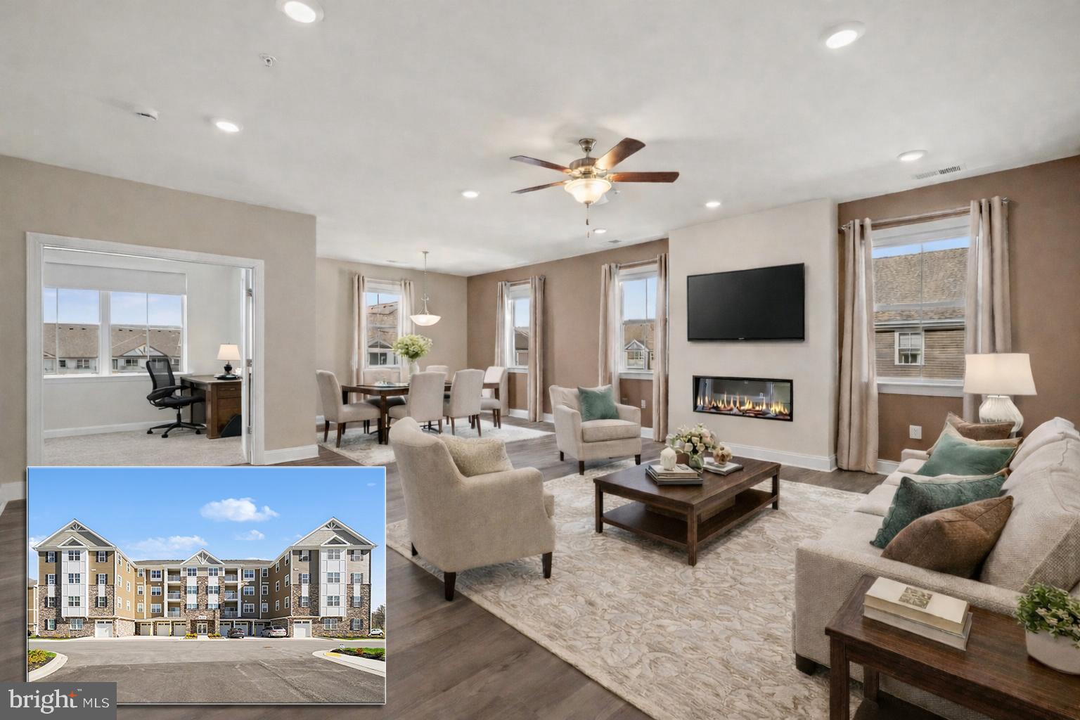 406 Bold Ruler Court, Unit 402 Havre de Grace, MD 21078 - Photo 3 of 59 a living room with furniture a fireplace and a flat screen tv