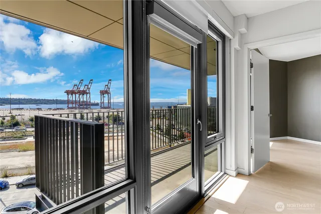 a view of a balcony from door