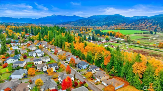 a view of a park with swings