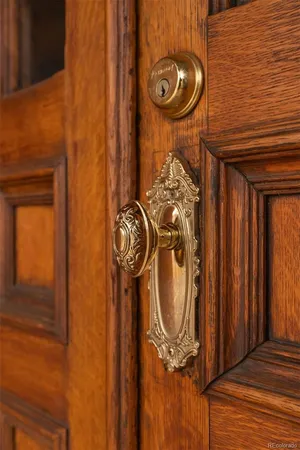 a close up of a door