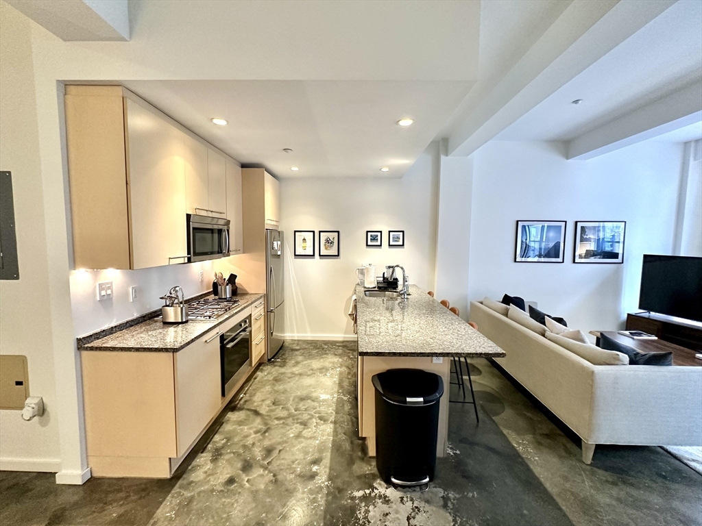 40 Fay Street, Unit 207 Boston, MA 02118 - Photo 6 of 9 a living room with granite countertop furniture and kitchen view