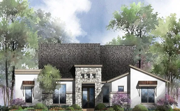 a front view of a house with a tree