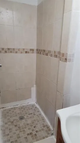 a bathroom with a bathtub