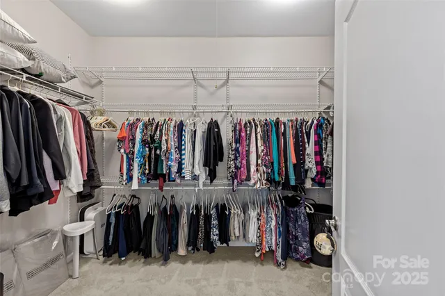 a view of walk in closet with clothes
