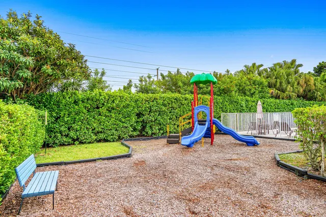 a view of a park with slide