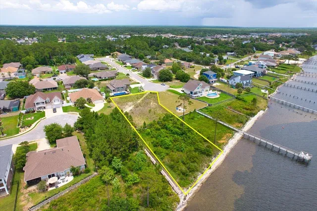 an aerial view of residential houses with outdoor space and street view