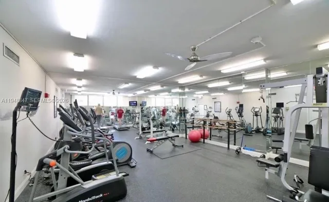 a view of a room with gym equipment