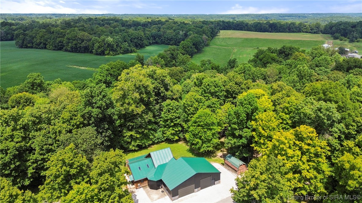3895 Utz Road Northeast Georgetown, IN 47122 - Photo 4 of 70 Aerial View Over Trees – Displays the home’s secluded location surrounded by mature trees.