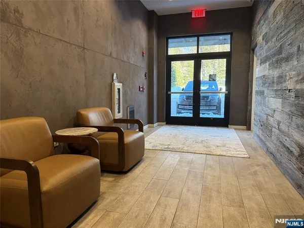 a lobby with a couch
