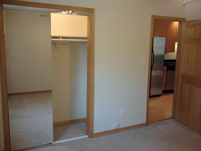 a view of empty room with closet and window