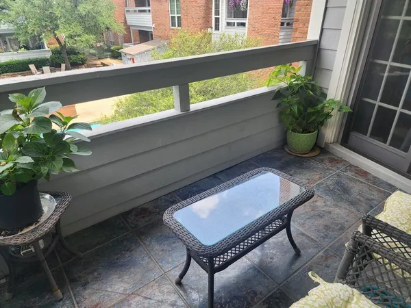 a view of a bench in a balcony
