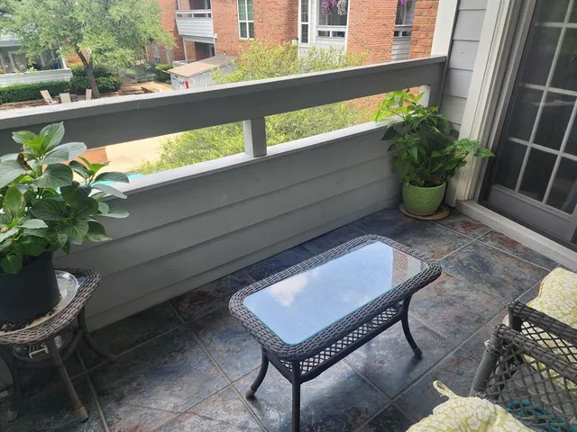 a view of a bench in a balcony
