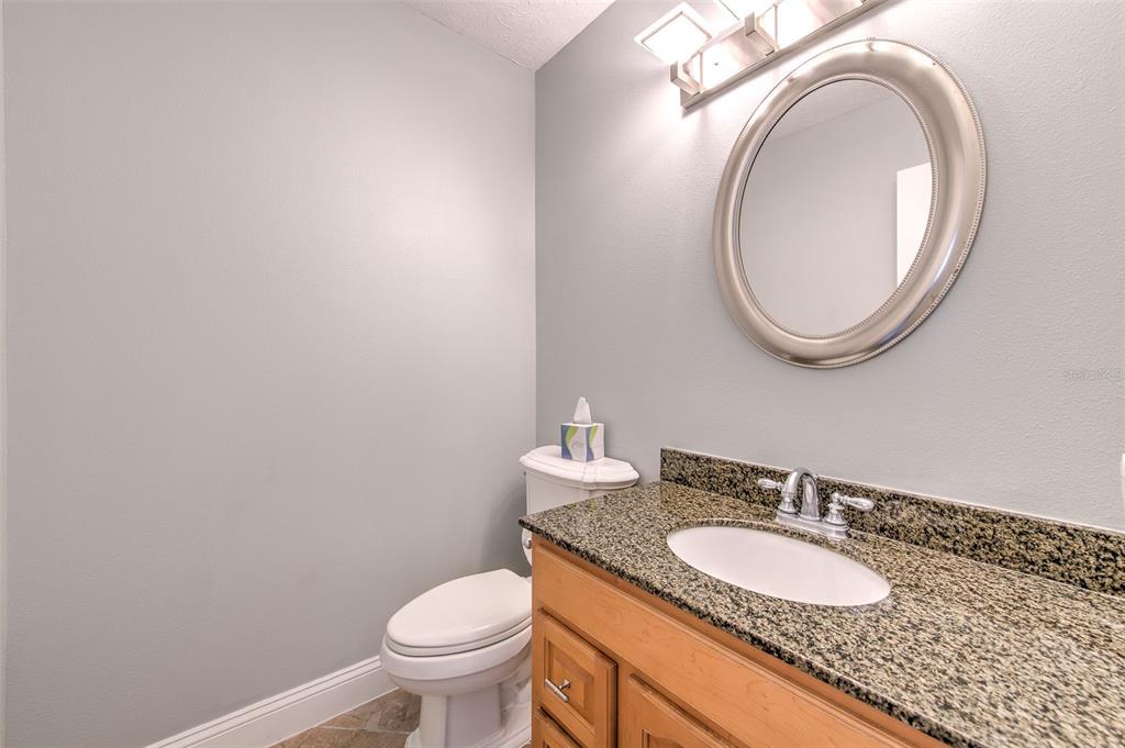 3904 Sweetleaf Drive Brandon, FL 33511 - Photo 21 of 66 a bathroom with a granite countertop toilet a mirror and a sink