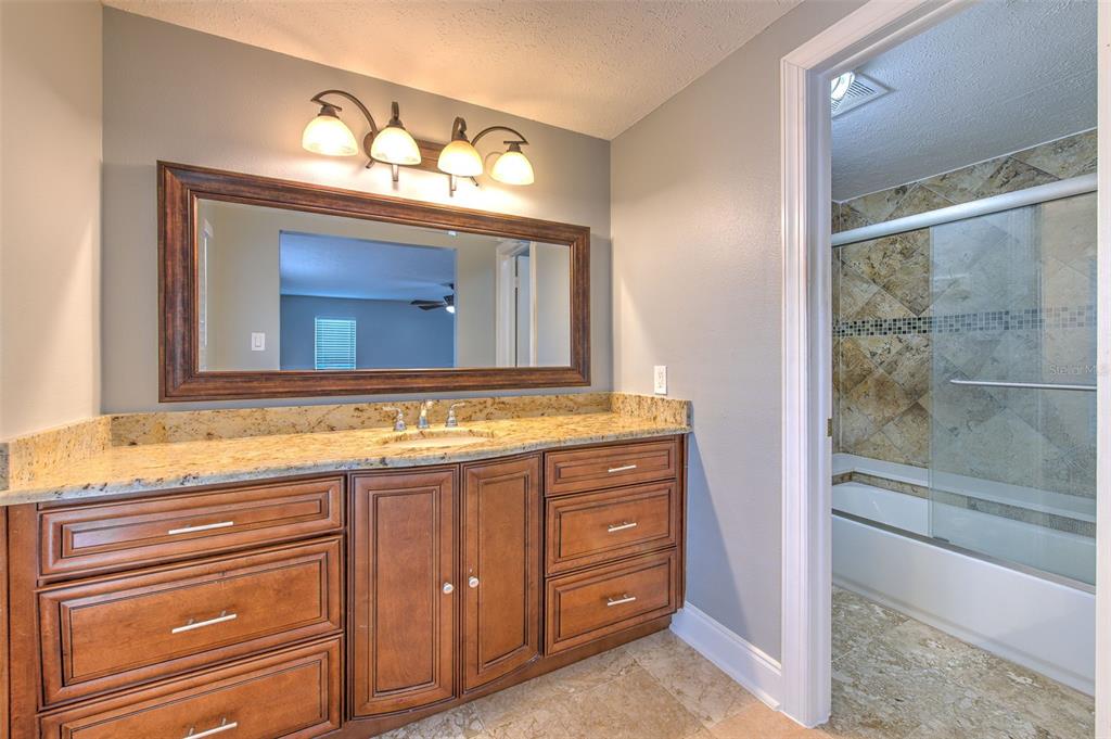 3904 Sweetleaf Drive Brandon, FL 33511 - Photo 49 of 66 a bathroom with a granite countertop sink vanity and a mirror