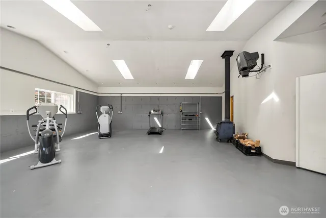 a view of a room with gym equipment