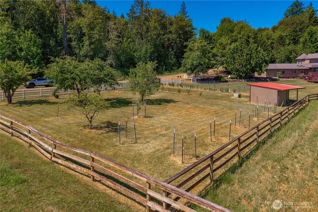 a view of a pool with an outdoor space