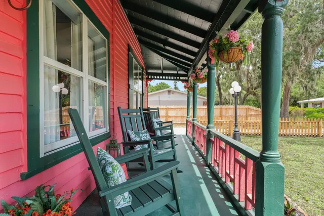 a view of an outdoor sitting area