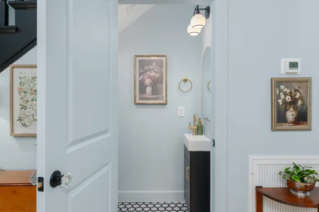 a close view of a bathroom